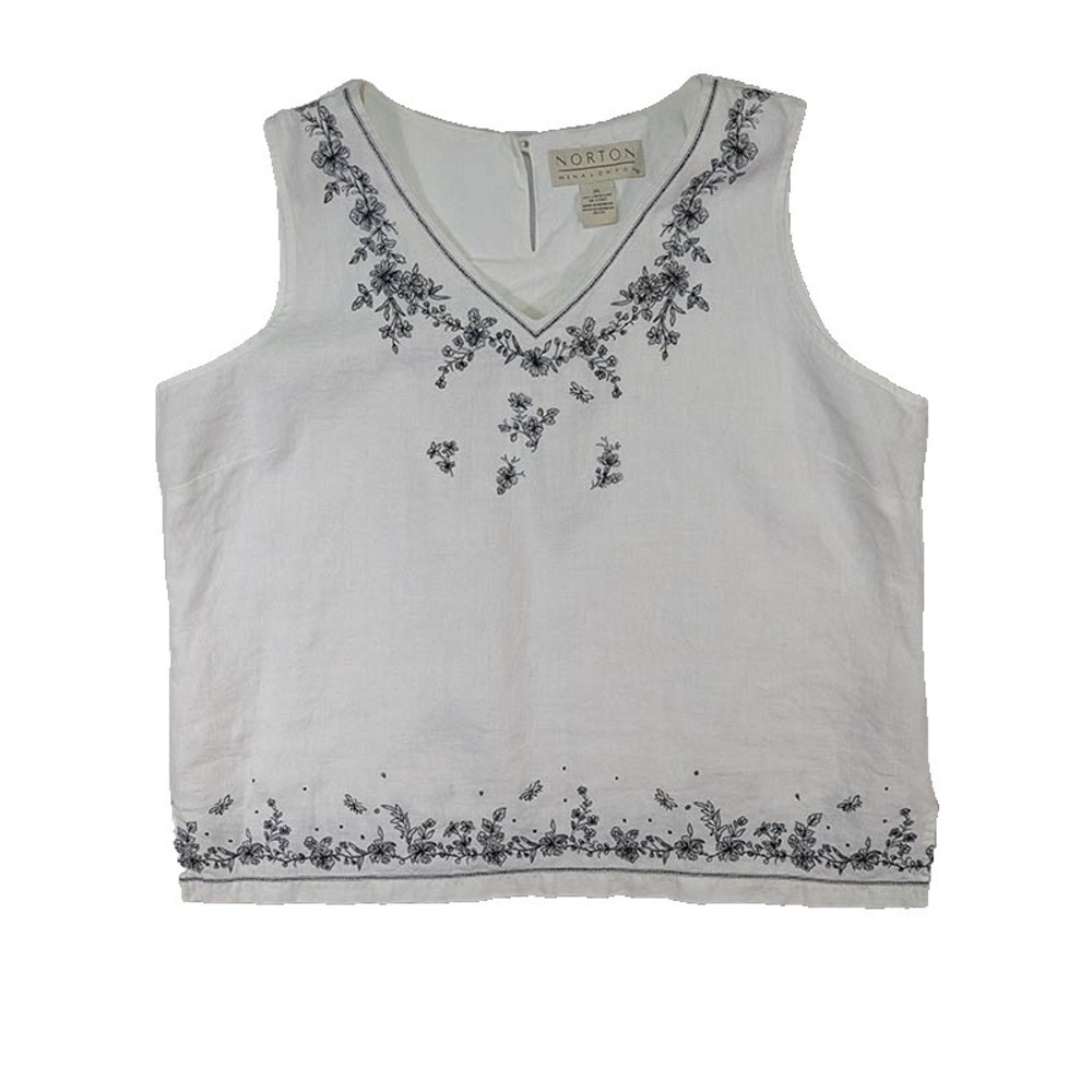 Norton McNaughton Linen Top Womens XL White Rustic Cottagecore Coastal Prairie